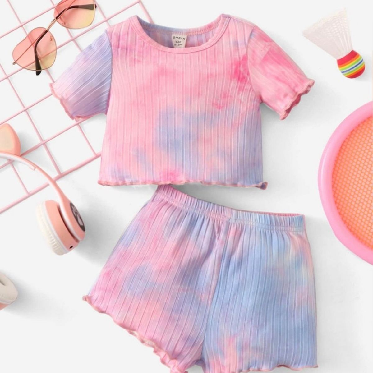 GENERICO - SHEIN Conjunto De Polo Y Shorts Teñido Anudado Para Bebé Niña