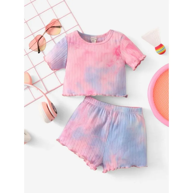 GENERICO - SHEIN Conjunto De Polo Y Shorts Teñido Anudado Para Bebé Niña