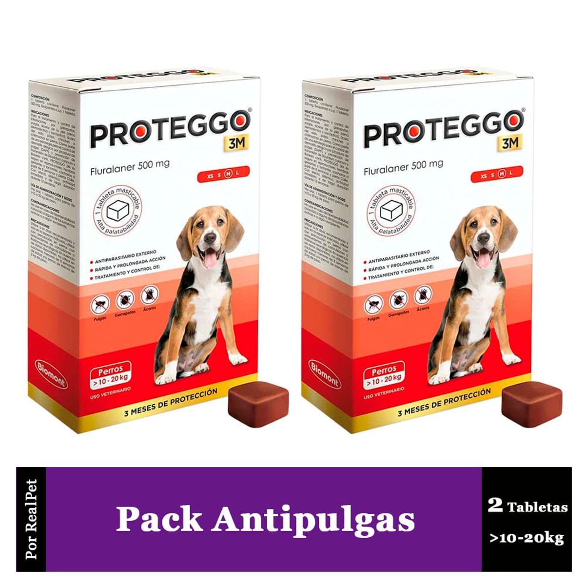 PROTEGGO - Pack x2 Antipulga Proteggo 3M para Perros de 10 - 20 kg