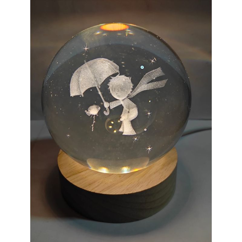 GENERICO - Lampara Bola de Cristal USB - Pequeño Principe 8 cm