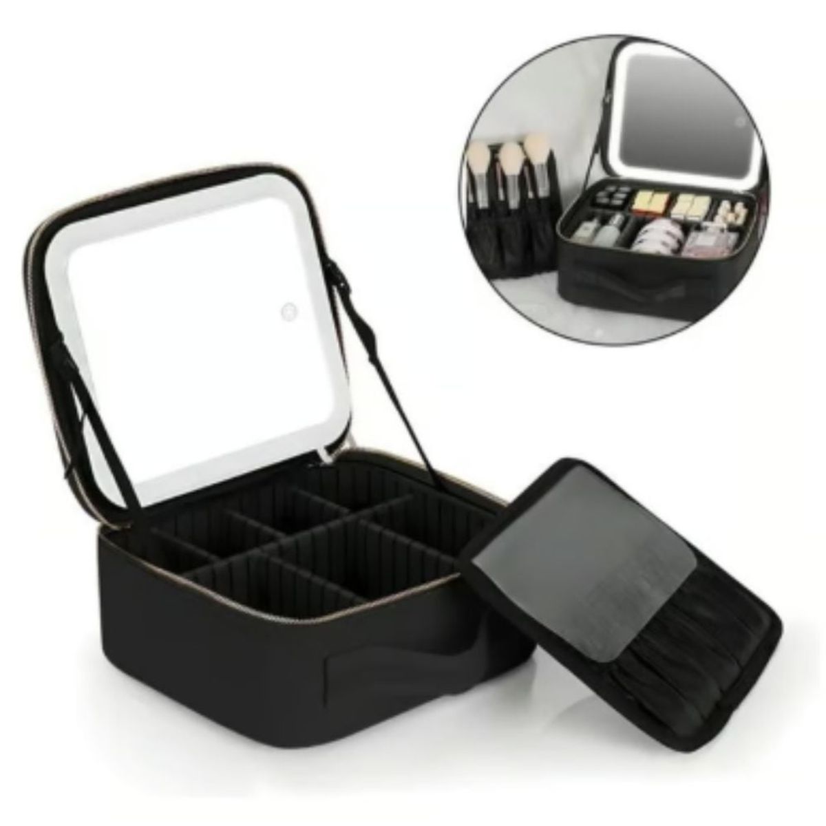 GENERICO - Maletin organizador de maquillaje joyas con espejo de luz LED