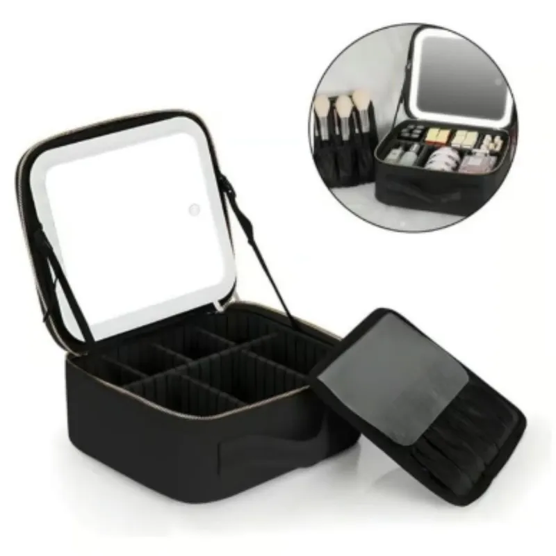 GENERICO - Maletin organizador de maquillaje joyas con espejo de luz LED