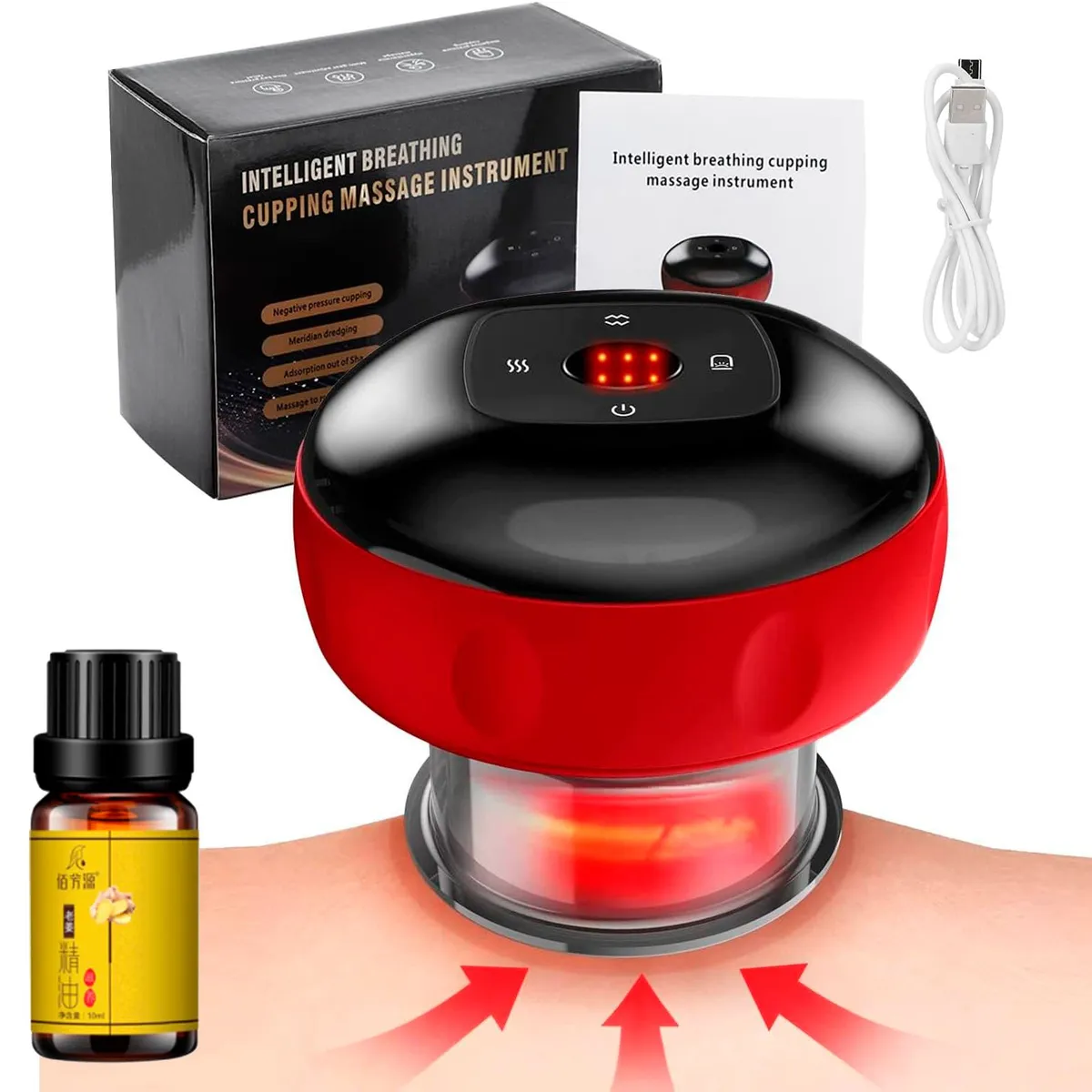 PERUMASSAGE - Ventosa Eléctrica 4 en 1 Inteligente con Terapia de Luz Roja