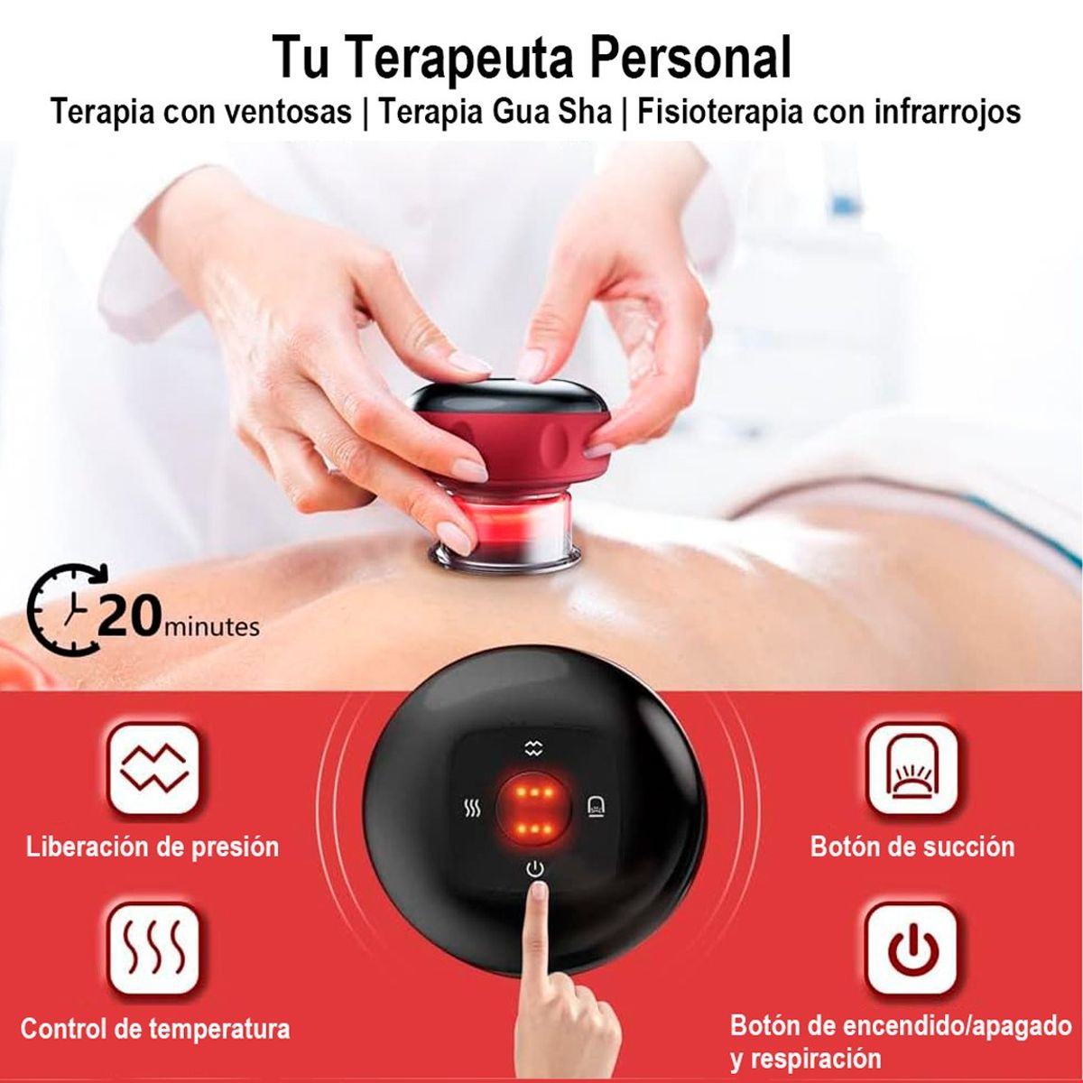 PERUMASSAGE - Ventosa Eléctrica 4 en 1 Inteligente con Terapia de Luz Roja