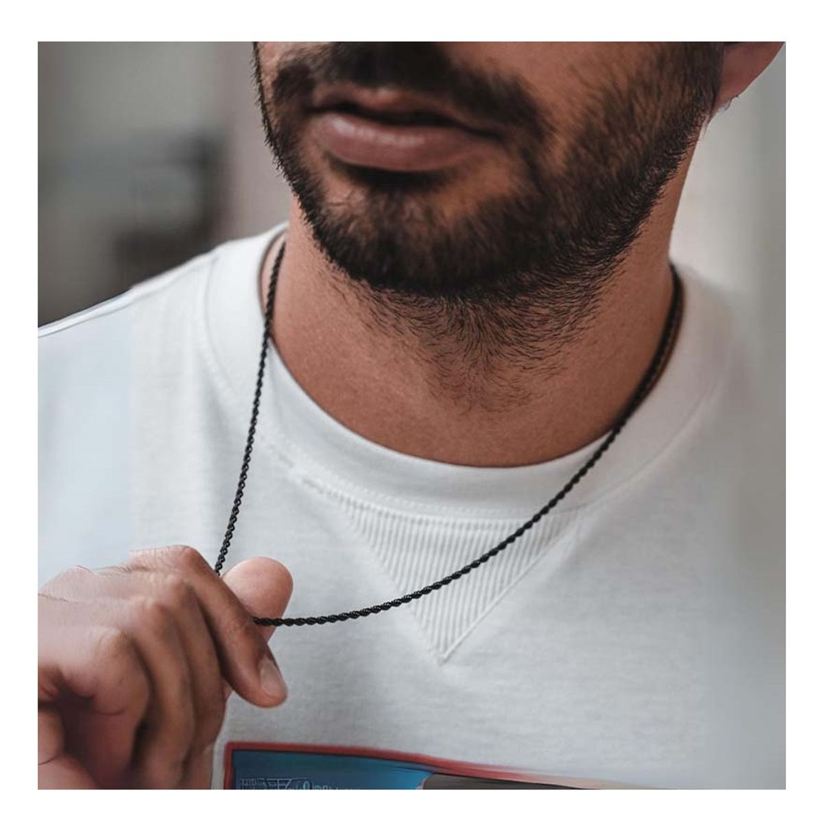 OEM - Cadena Collar Hombre Torcida Delgada Acero Inoxidable 316L Negro x SAN VALENTIN