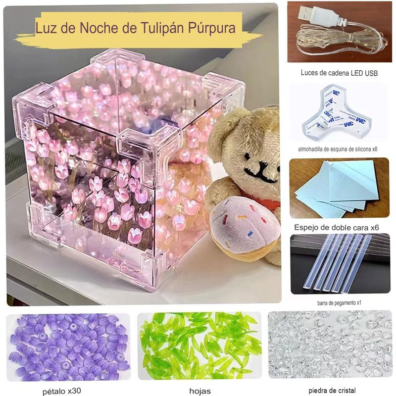 GENERICO - LÁMPARA FORMA DE CUBO TULIPANES EFECTO INFINITO PARA ARMAR SALIDA USB