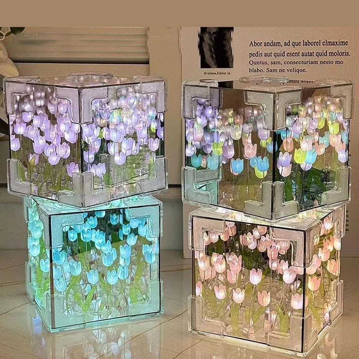GENERICO - LÁMPARA FORMA DE CUBO TULIPANES EFECTO INFINITO PARA ARMAR SALIDA USB
