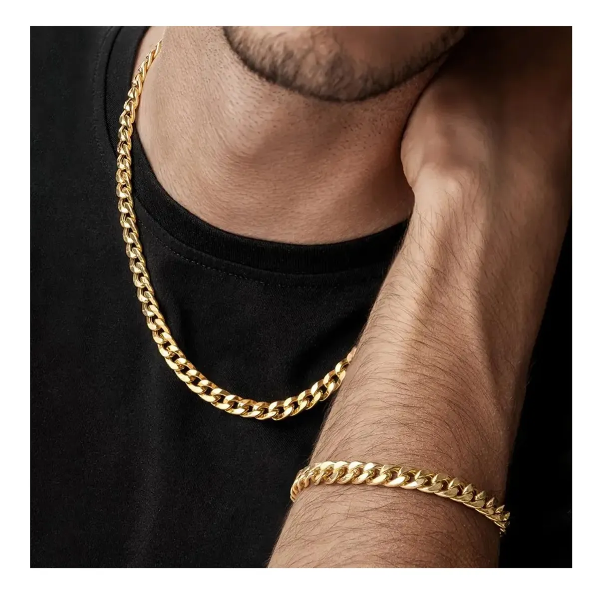 OEM - Cadena + Pulsera Hombre Eslabon Mediano Acero Inoxidable 316L