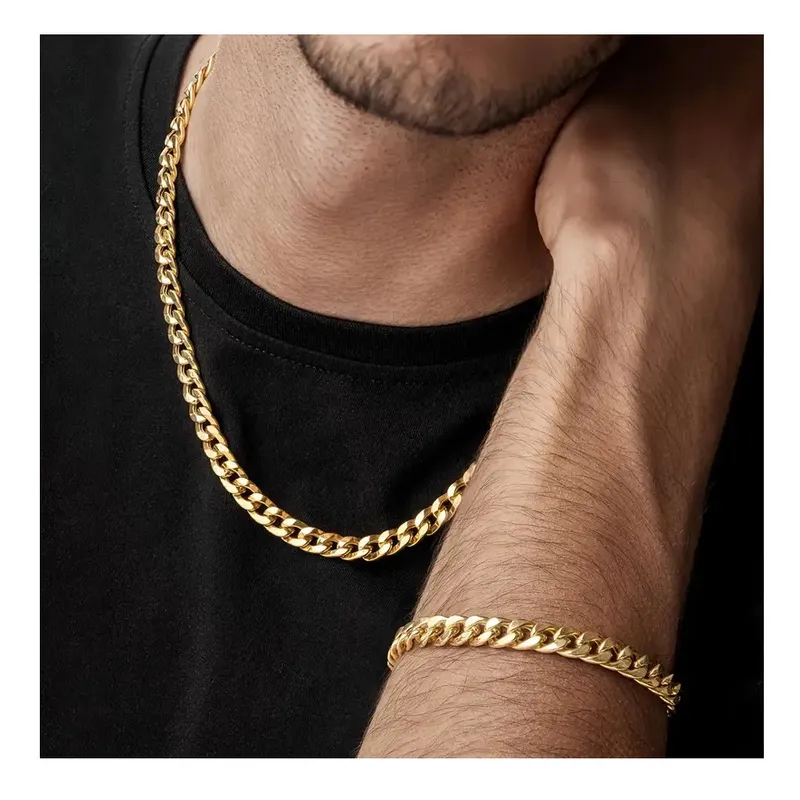 OEM - Cadena + Pulsera Hombre Eslabon Mediano Acero Inoxidable 316L