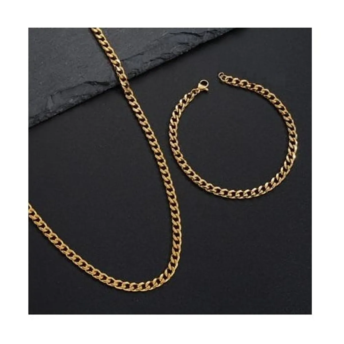 OEM - Cadena + Pulsera Hombre Eslabon Mediano Acero Inoxidable 316L