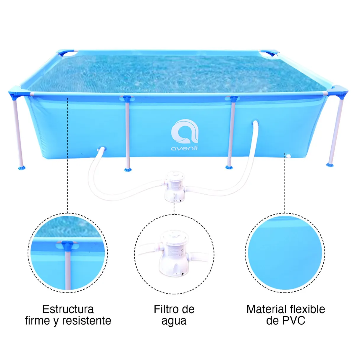 ATLETIS - Piscina con Filtro 2612L 66x179x258 cm Celeste