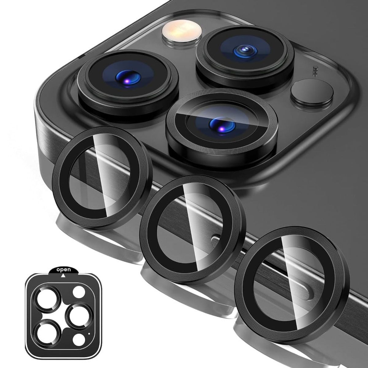 GENERICO - Protector de Cámara Metálico Compatible con iPhone 16 ProMax-16Pro Bla