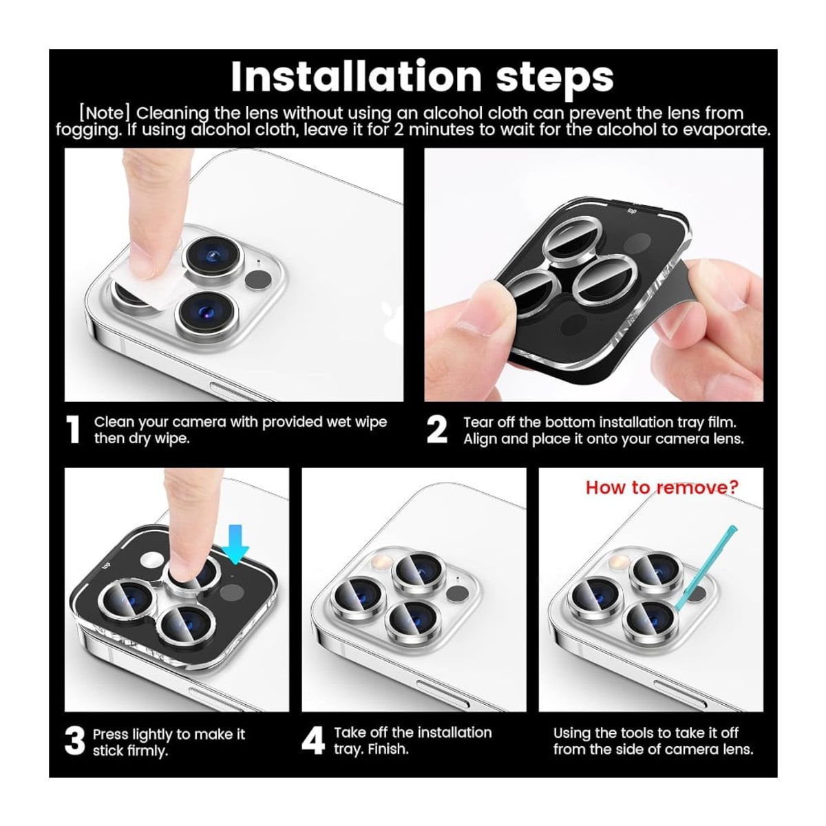 GENERICO - Protector de Cámara Metálico Compatible con iPhone 16 ProMax-16Pro Bla