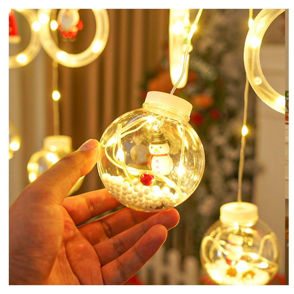 GENERICO - LUCES DE NAVIDAD TIPO CORTINA CON CON AROS Y BOLAS