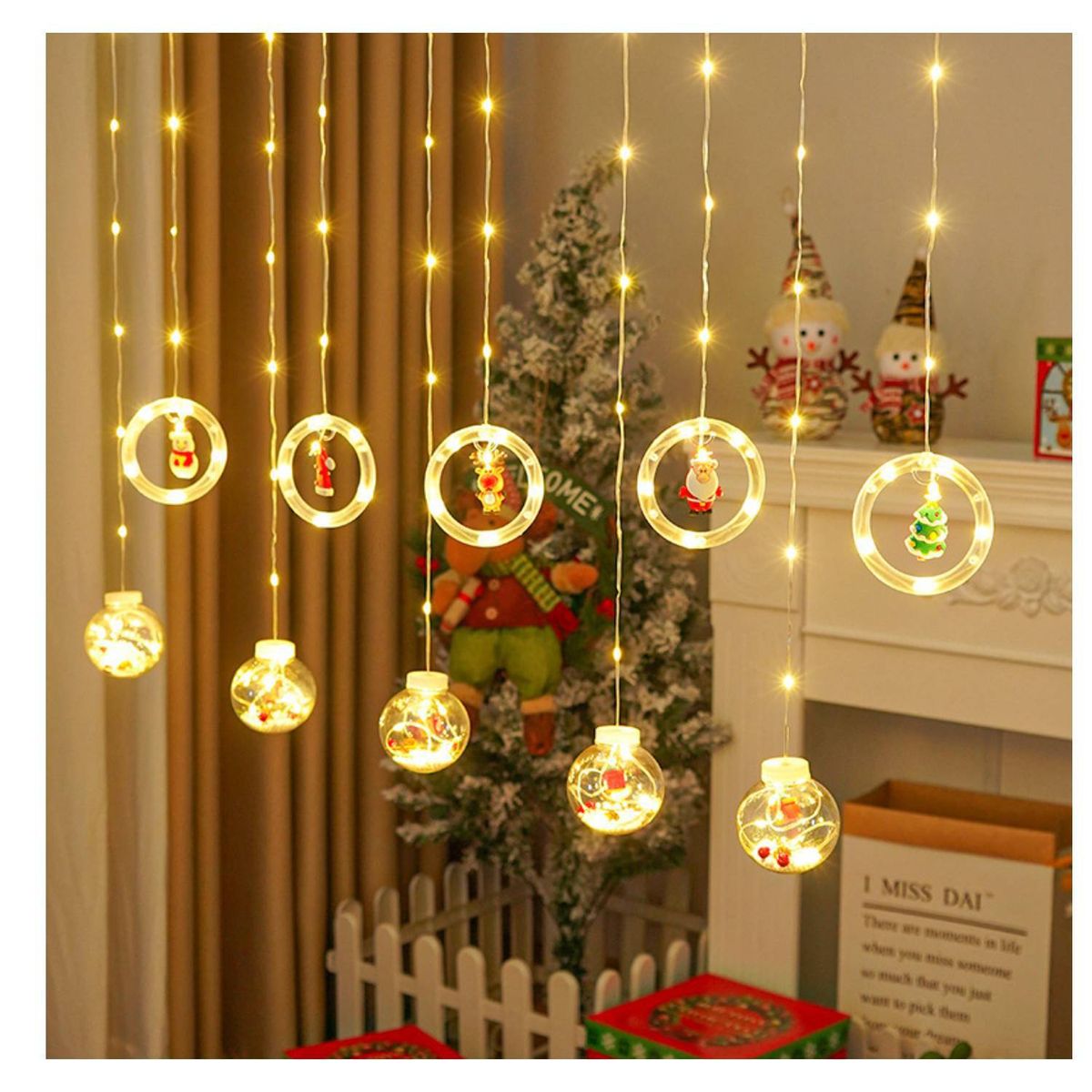 GENERICO - LUCES DE NAVIDAD TIPO CORTINA CON CON AROS Y BOLAS