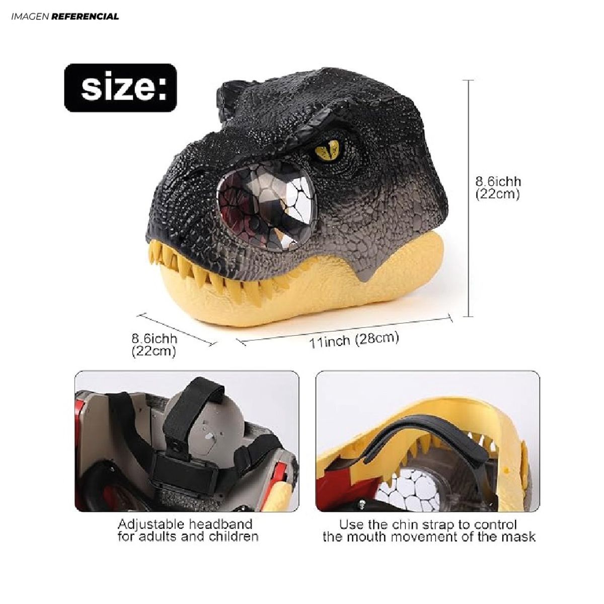 GENERICO - Mascara Dinosaurio T-rex ajustable Sonido y luz en los Ojos
