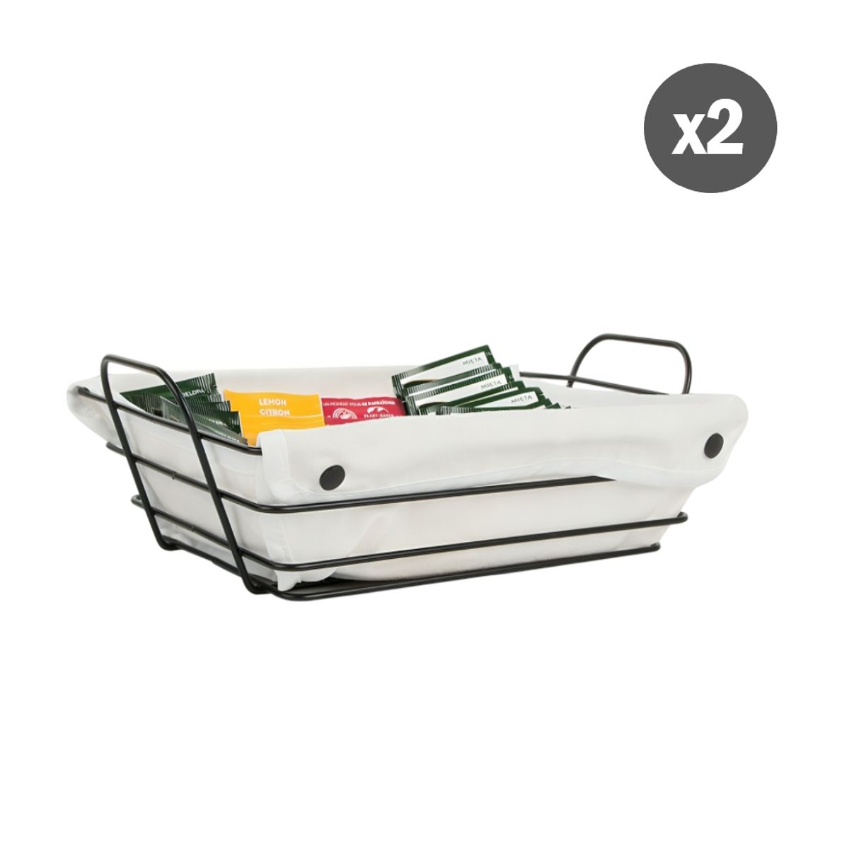 GENERICO - Pack x2 Paneras Rectangulares de Metal con tela y botones