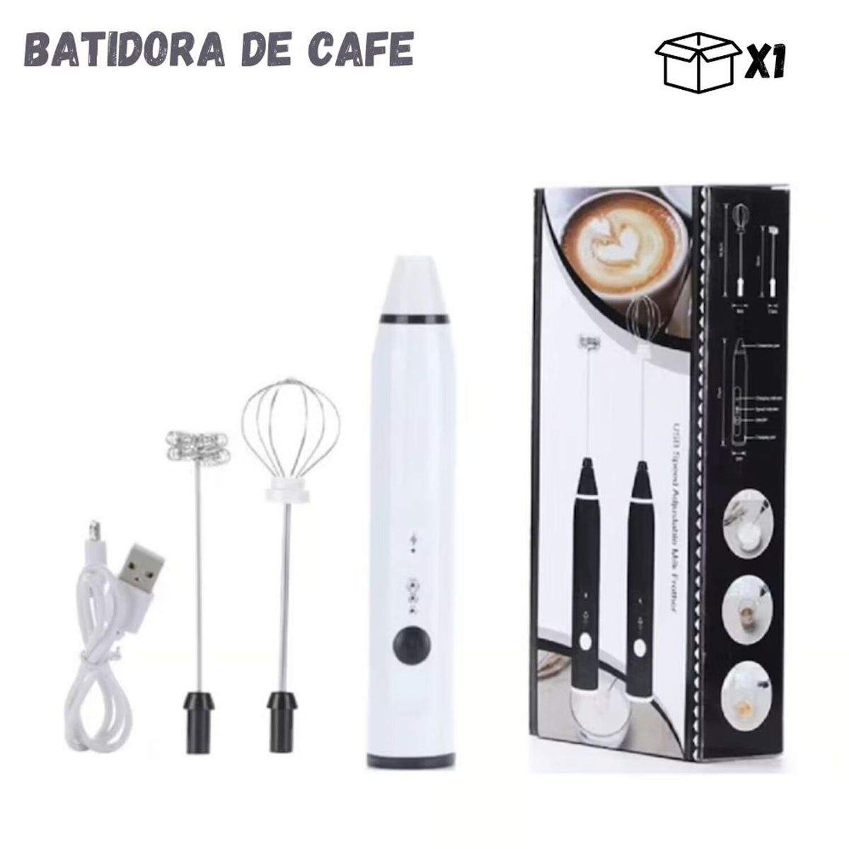 GENERICO - Batidora Manual Recargable USB - Negro