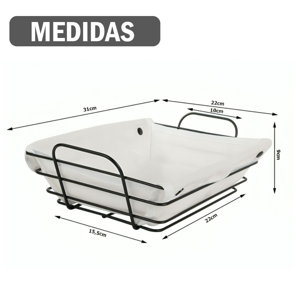 GENERICO - Panera Cesta Rectangular de metal y tela grande