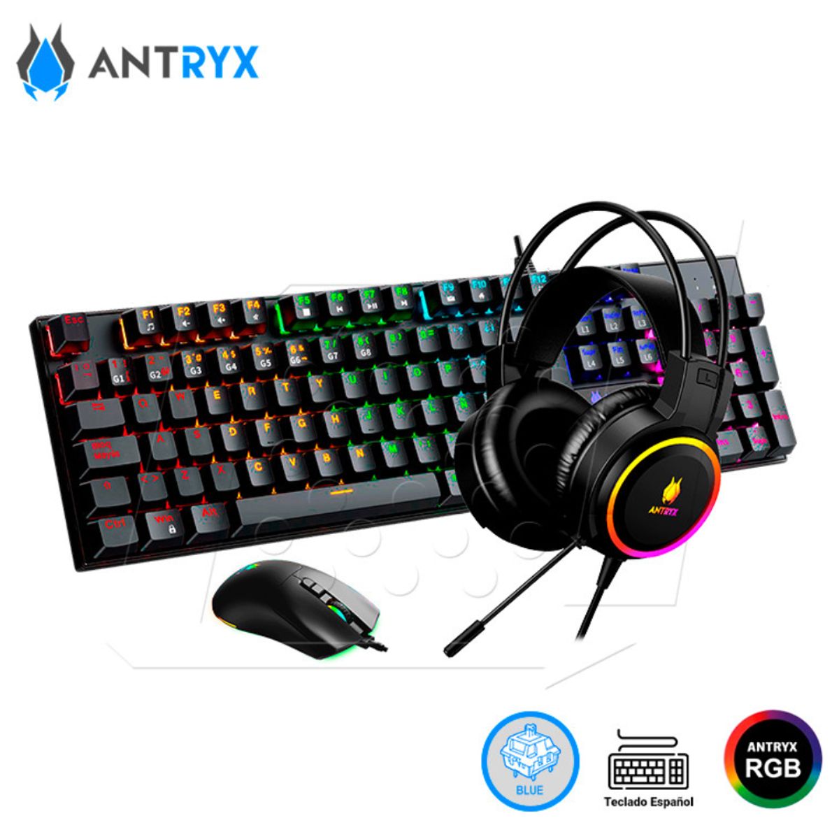 ANTRYX - KIT GAMING ANTRYX GC-3100 X3 TECLADO SWITCH BLUE MOUSE Y AURICULAR