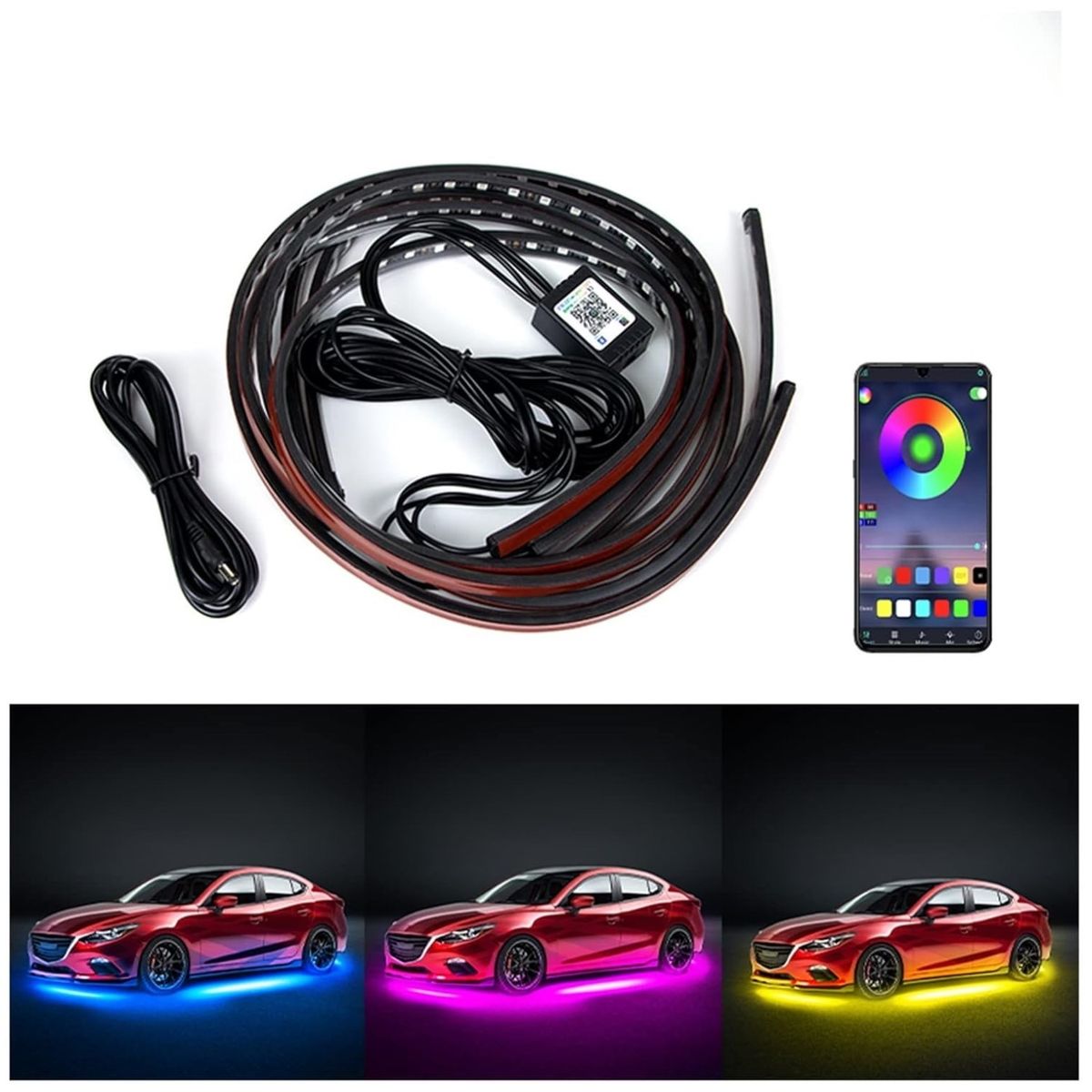 JET - Kit de Luces Led Para Abajo del Auto 4Pcs RGB +Control