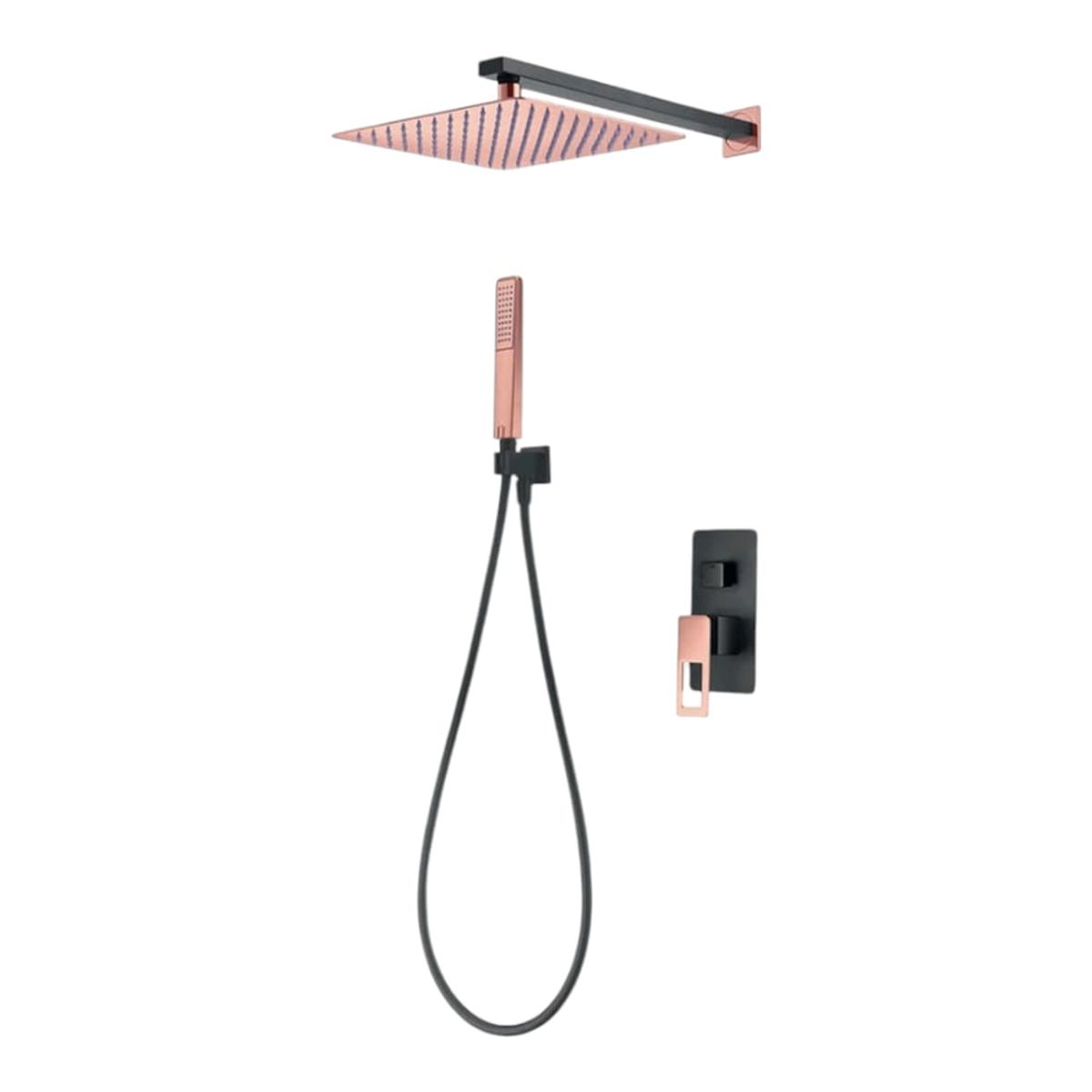 GENERICO - COMBO Mezcladora Monomando Ducha Completo Oro Rosado Acero Inoxidable