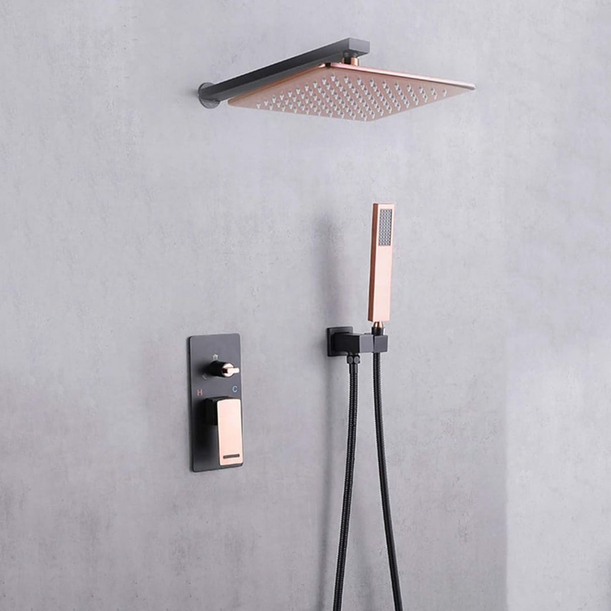 GENERICO - COMBO Mezcladora Monomando Ducha Completo Oro Rosado Acero Inoxidable