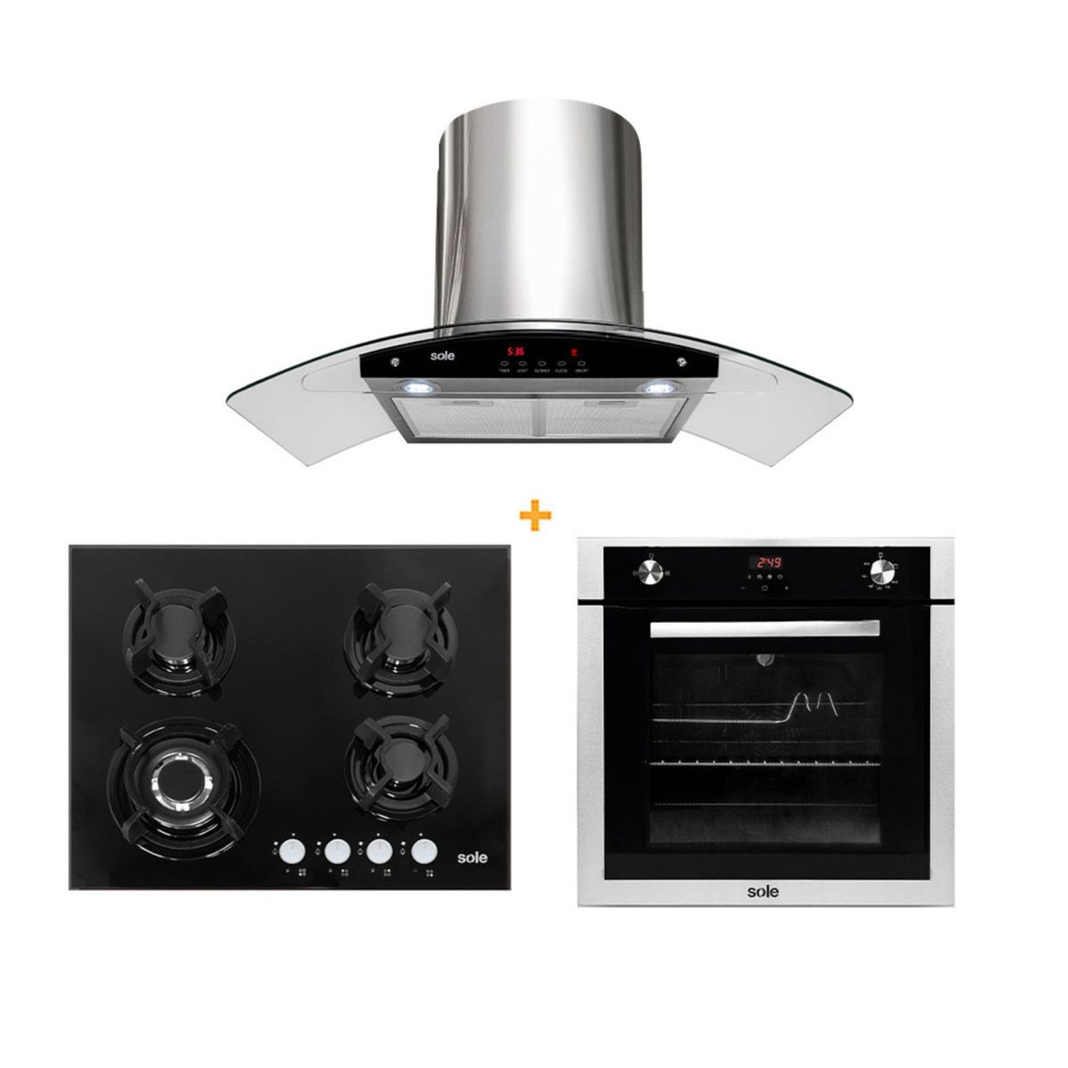 SOLE - Combo Cocina Empotrable + Campana Venus + Horno a Gas