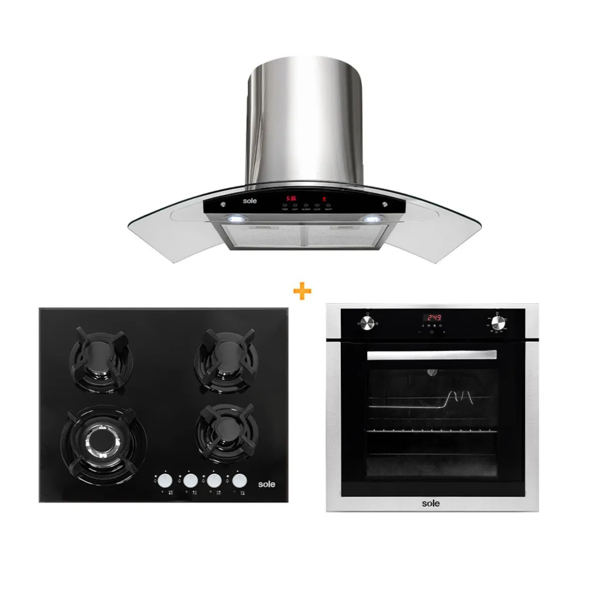 SOLE - Combo Cocina Empotrable + Campana Venus + Horno a Gas