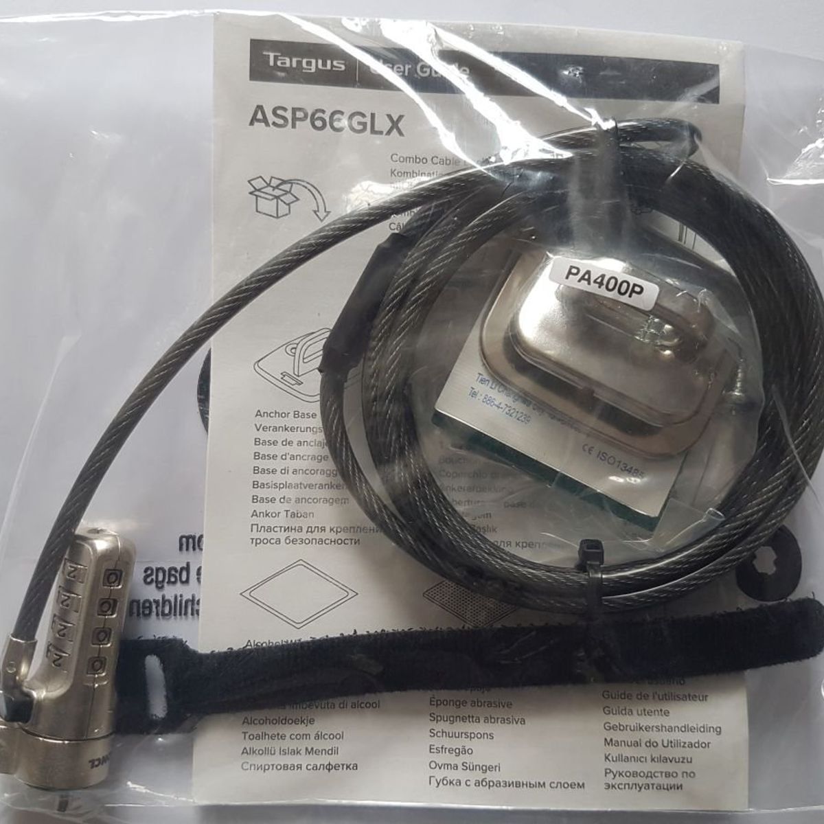 TARGUS - Cable de seguridad Targus ASP66GLX clave 4dígitos 2m y base anclaje