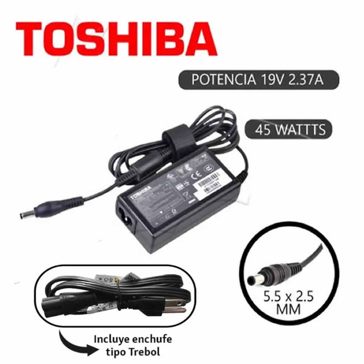 GENERICO - CARGADOR COMPATIBLE TOSHIBA SATELLITE 19V 237A 45W