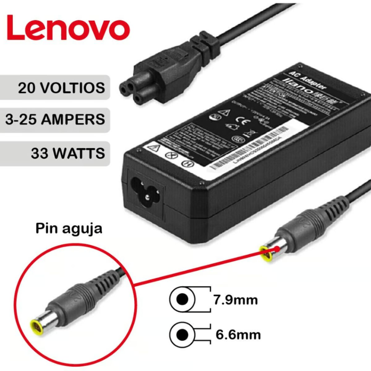 GENERICO - CARGADOR GENERICO LENOVO Punta Aguja 20v 325A-65W 79x55