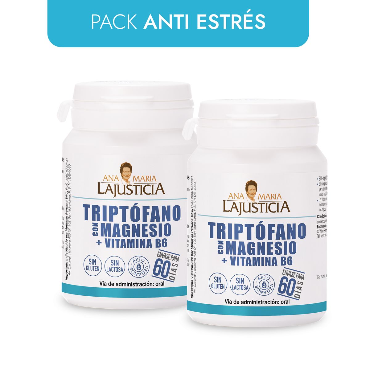ANA MARIA LAJUSTICIA - PACK ANTI ESTRÉS   2 TRIPTÓFANO CON MAGNESIO + VITAMINA B6   60 comprimidos