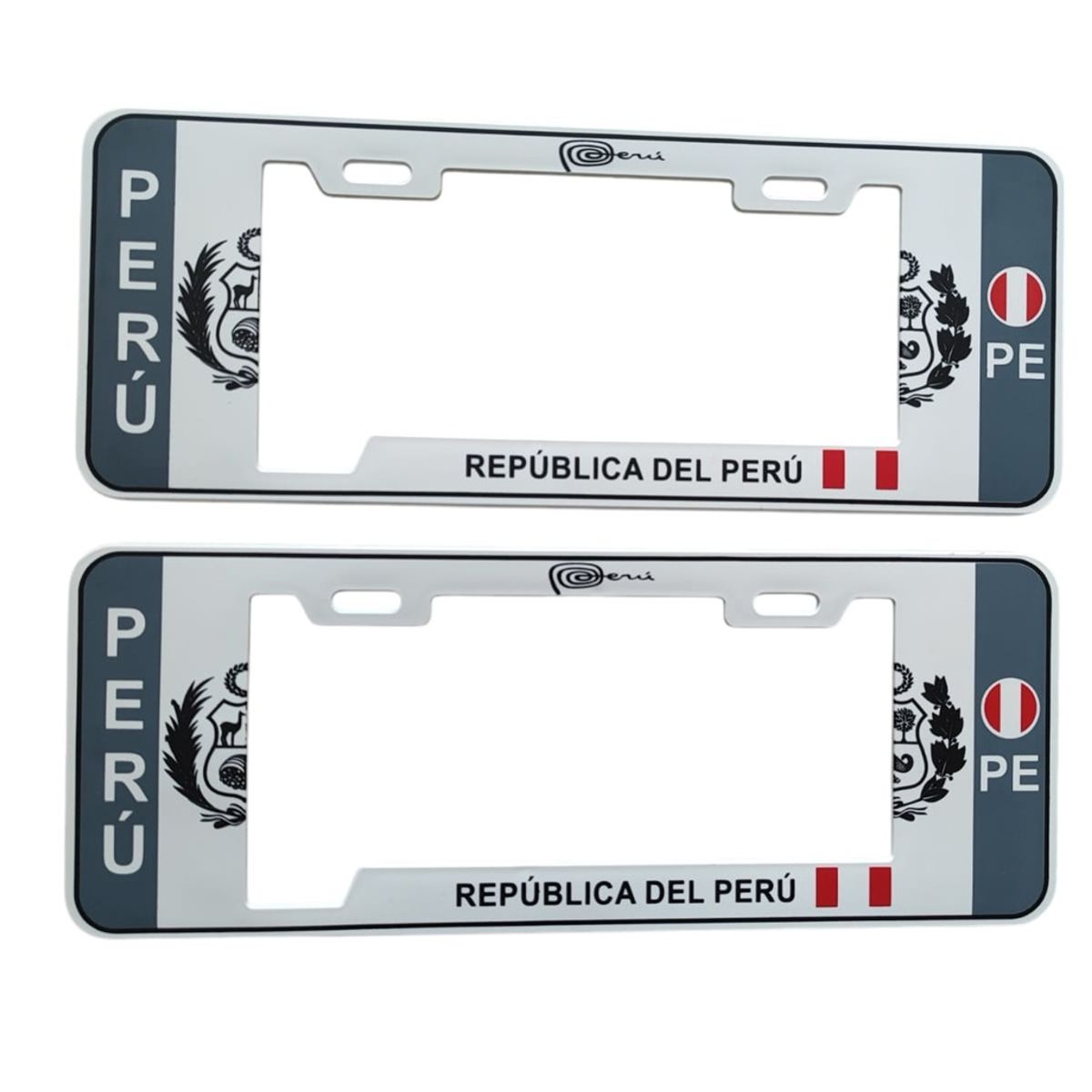 PERU - Porta Placa Modelo Europeo Escudo Perú Blanco