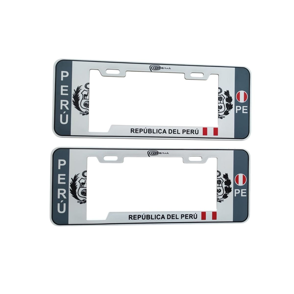 PERU - Porta Placa Modelo Europeo Escudo Perú Blanco