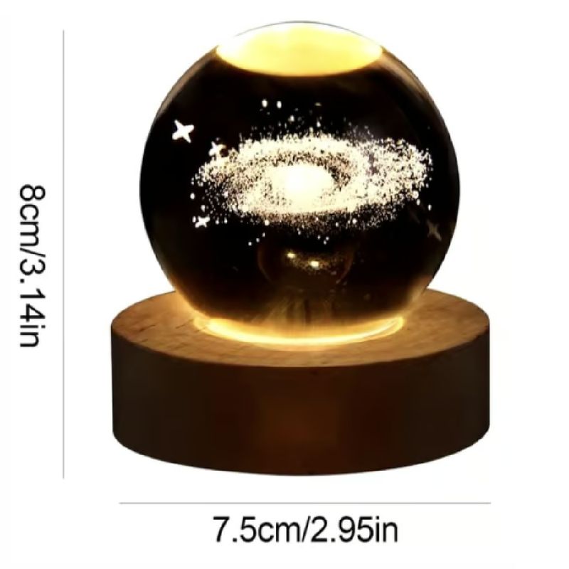 GENERICO - LAMPARA 3D ESFERA DE CRISTAL CON LUZ CALIDA - GALAXIA  6CM