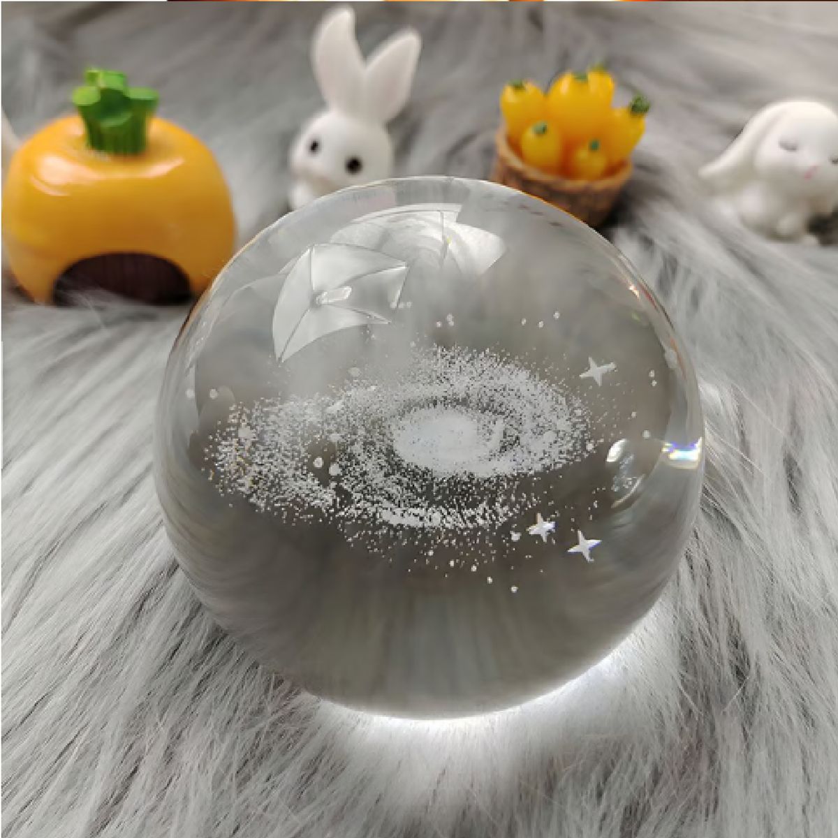 GENERICO - LAMPARA 3D ESFERA DE CRISTAL CON LUZ CALIDA - GALAXIA  6CM