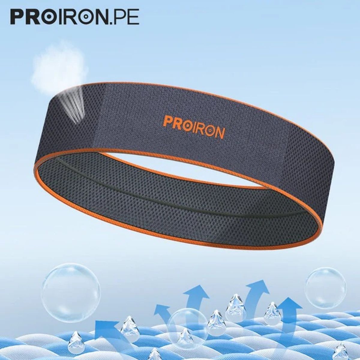 PROIRON - Vincha Deportiva de Fibra Refrescante Gris con Naranja