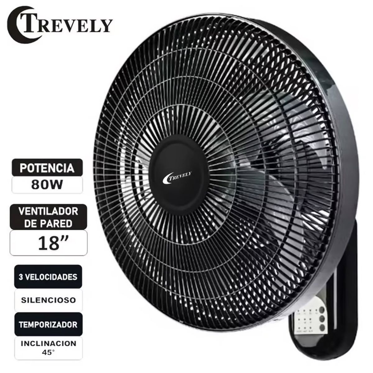TREVELY - Ventilador de Pared TREVELY VT-186 con Control Remoto 80 Watts