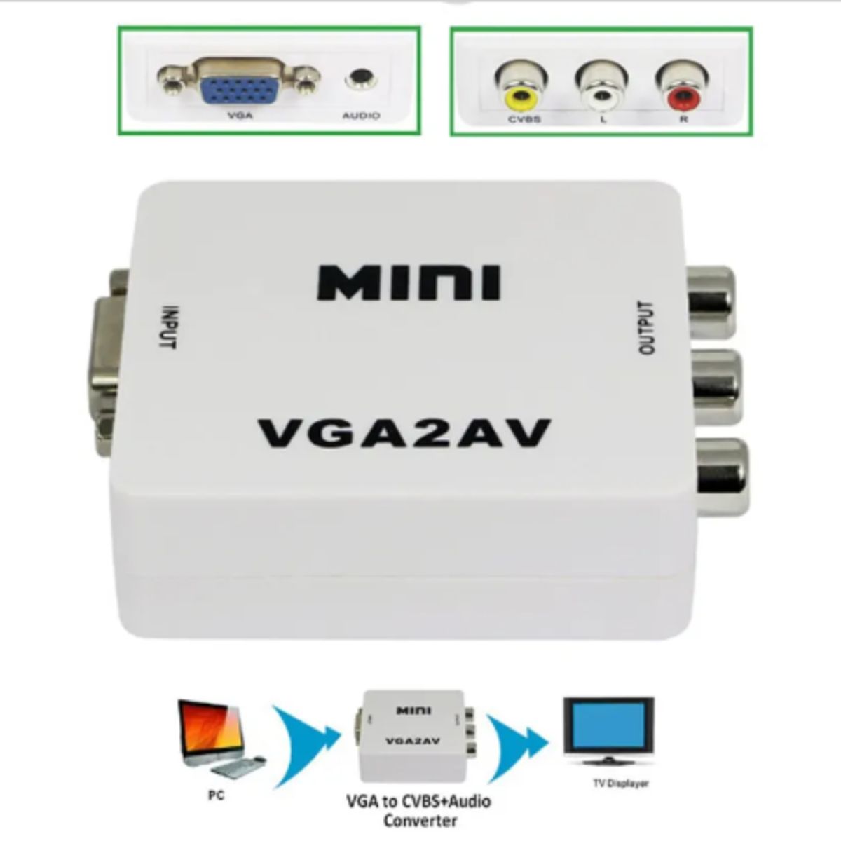 MINI - Convertidor Adaptador Video VGA a RCA AV Full HD