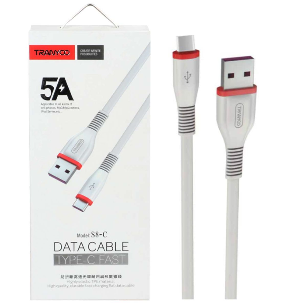 TRANYOO - Cable Tranyoo 5A Cable Usb Tipo C Blanco