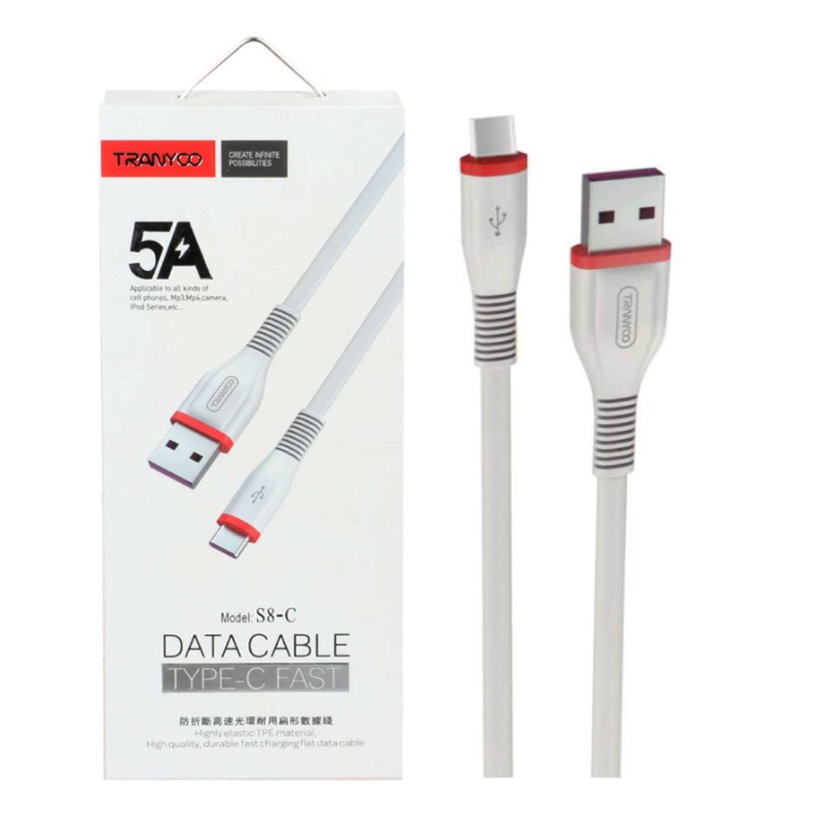TRANYOO - Cable Tranyoo 5A Cable Usb Tipo C Blanco