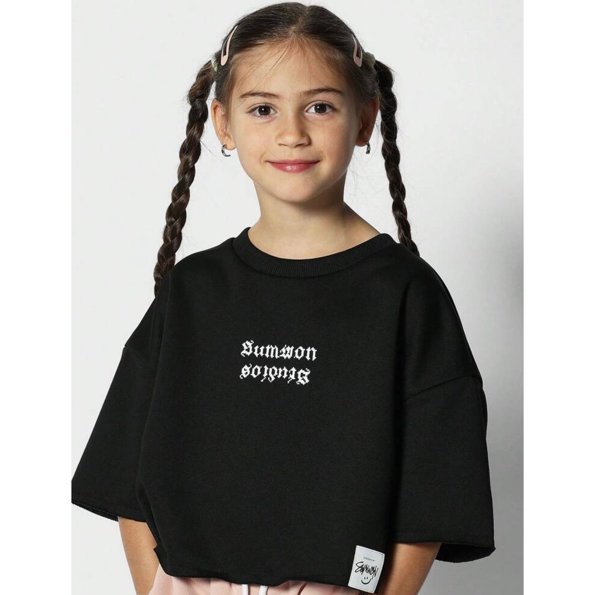 GENERICO - Polo corto para niñas preadolescentes con estampado ajustado