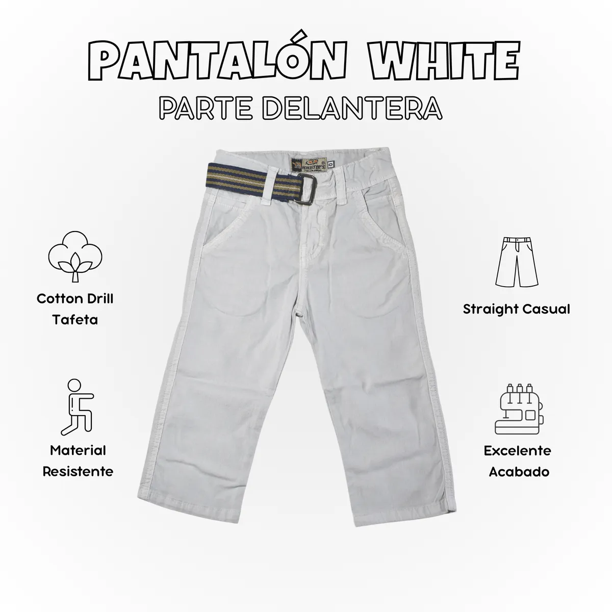 YONISTERS CLOTHING - Pantalón Niño Casual  Algodón Drill Tafeta Yonisters Clothing Blanco Humo