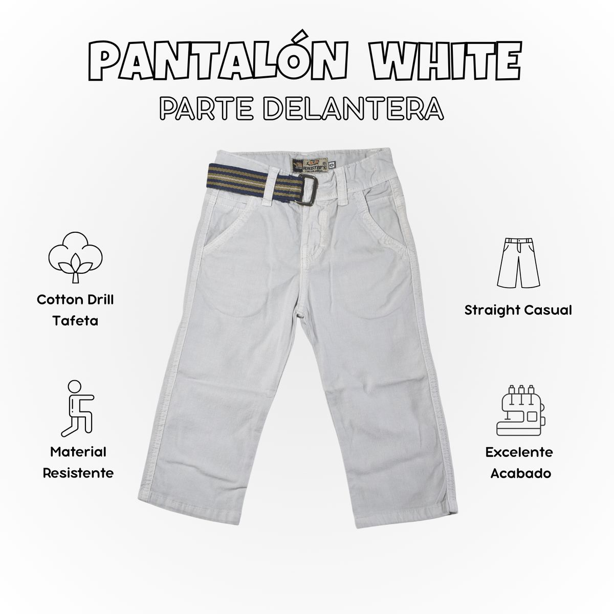 YONISTERS CLOTHING - Pantalón Niño Casual  Algodón Drill Tafeta Yonisters Clothing Blanco Humo