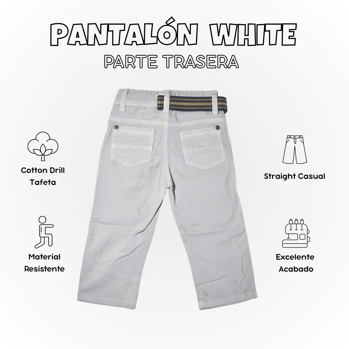 YONISTERS CLOTHING - Pantalón Niño Casual  Algodón Drill Tafeta Yonisters Clothing Blanco Humo