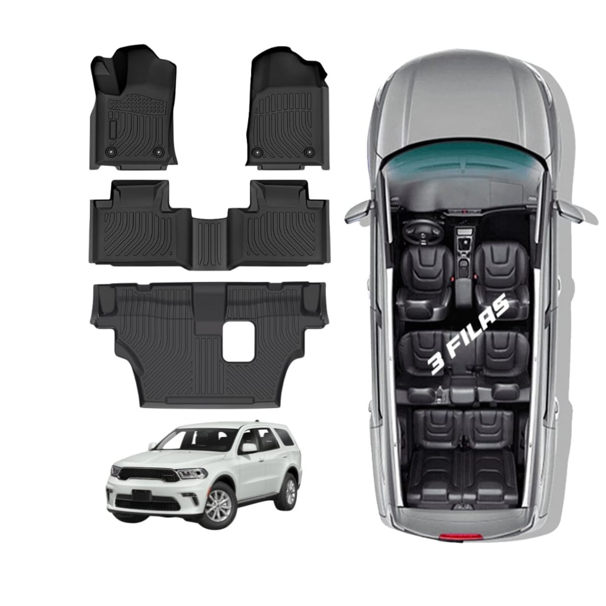 GENERICO - PROTECTOR  PISO 5D TPE DODGE DURANGO 2011-2023 3 FILAS