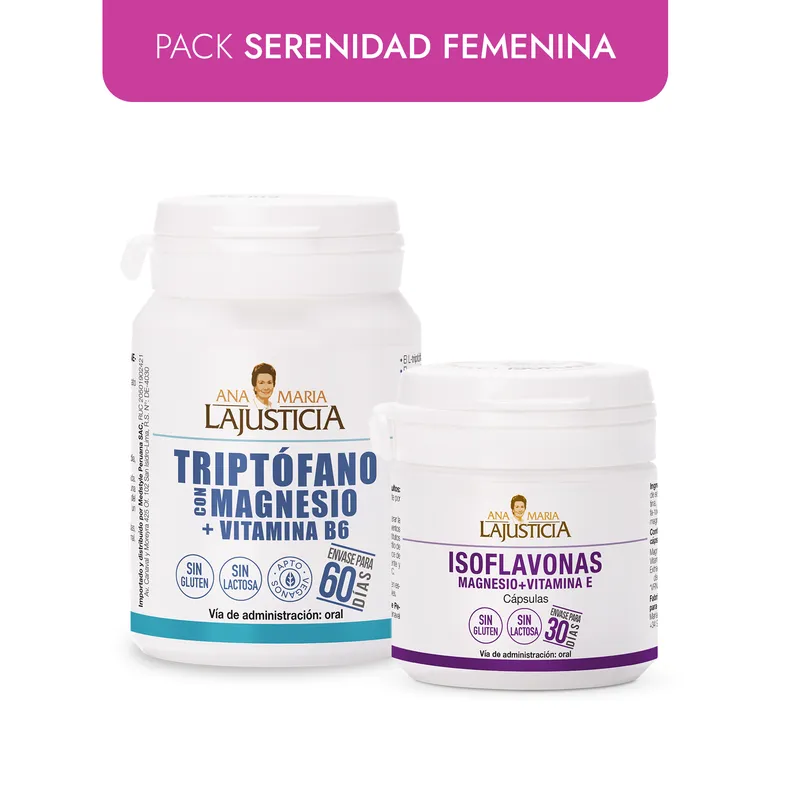 ANA MARIA LAJUSTICIA - PACK SERENIDAD FEMENINA  TRIPTÓFANO CON MAGNESIO + VIT. B6 / ISOFLAVONAS CON MAGNESIO + VIT. E