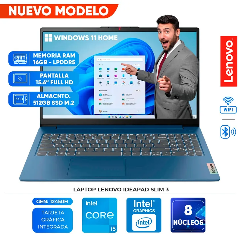 LENOVO - Laptop Lenovo IdeaPad Slim 3, Core i5-12450H, 16GB LPDDR5, 512GB SSD, 15 6 FHD