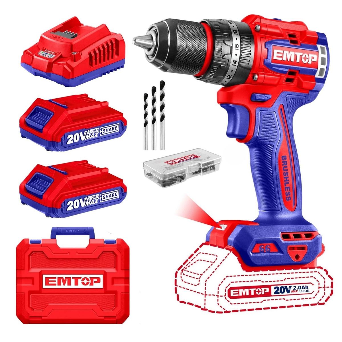 EMTOP - Taladro percutor ½ 66nm chuck metalico industrial Emtop